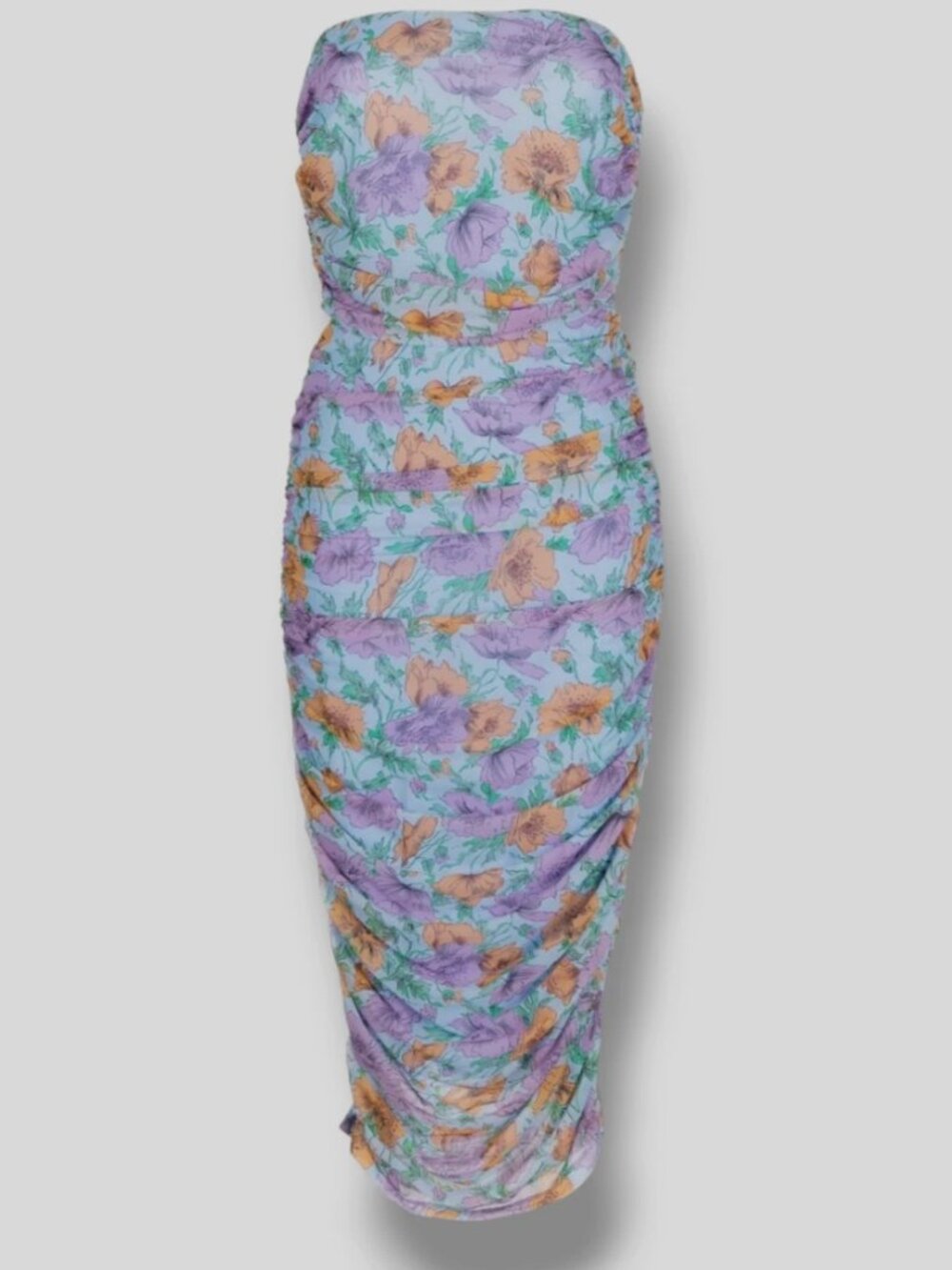 Veronica Beard Women Blue Quiana Floral Strapless Ruched Midi Dress Size 16 NWT